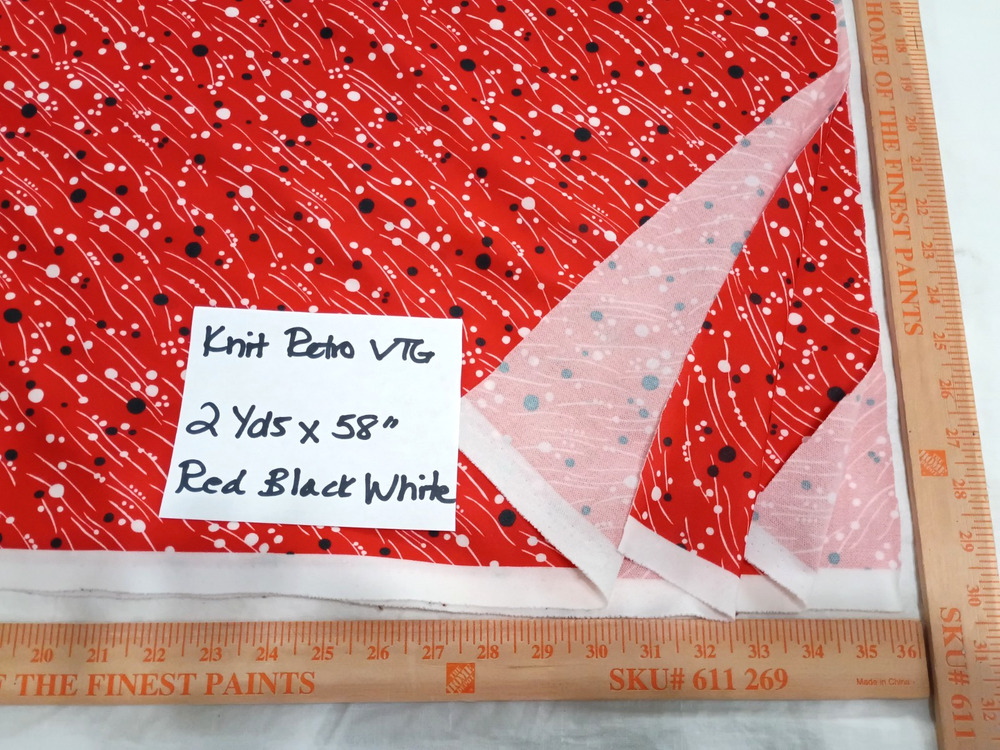 VTG Retro Red Black White Space Mars Stretch Double Knit Fabric 1 Pc 2 Yds x 58"